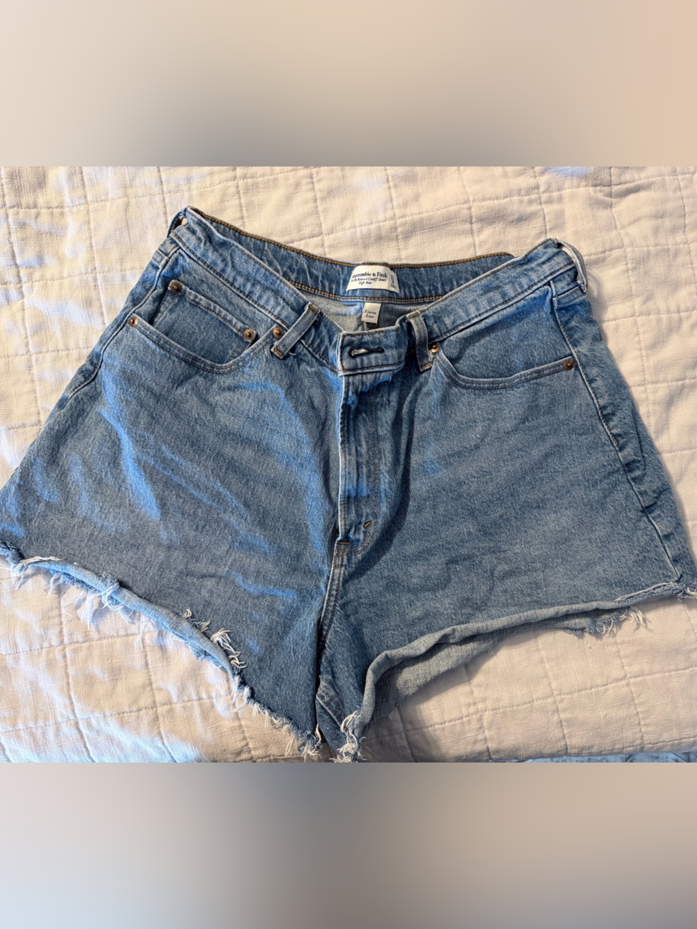 Abercrombie & Fitch Light Blue Distressed High-Rise Denim Shorts